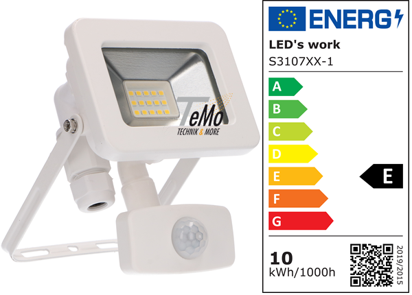 SHADA LED-Strahler Flutlichtstrahler 10W 1100lm 4000K IP44 - Sensor - Sanan LED - Weiß, EEC: E (310711)